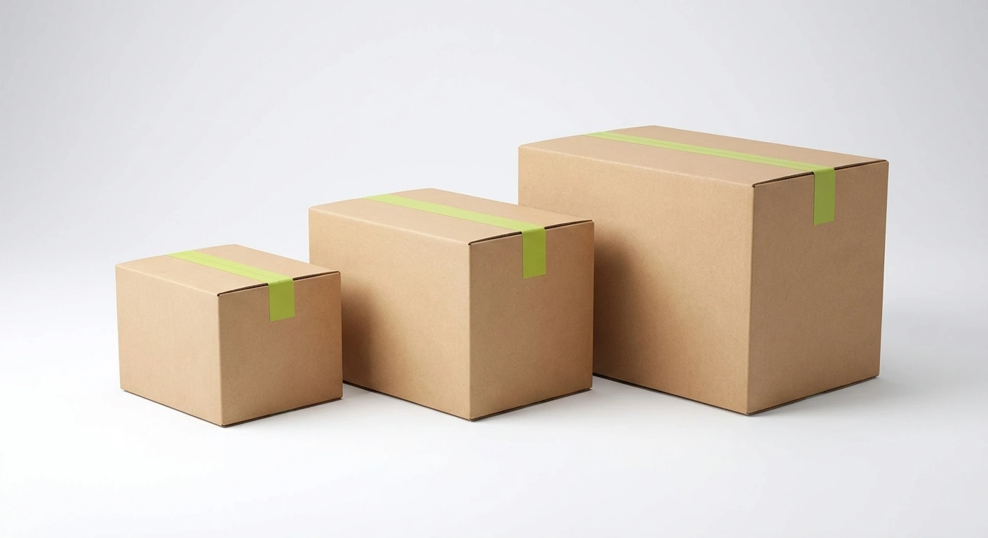 Different box sizes for courier delivery showing optimal packing
